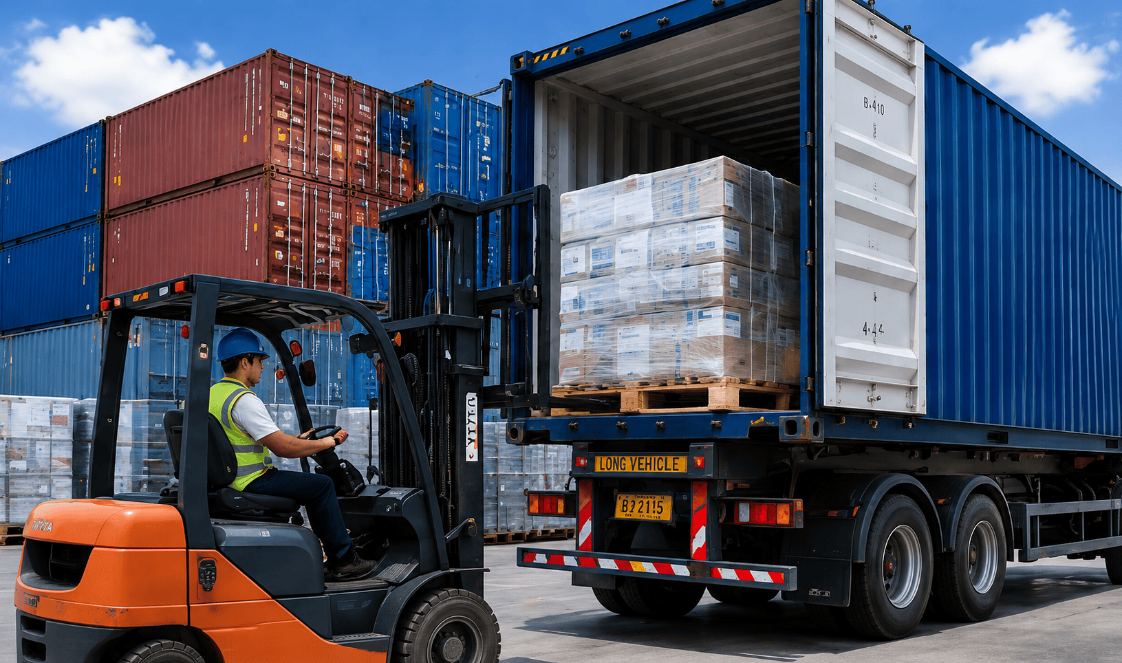 Illustration of container export shipment of chemical products