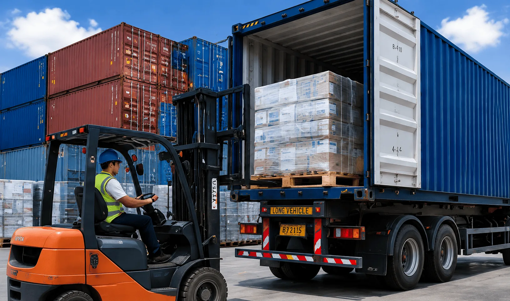 Illustration of container export shipment of chemical products