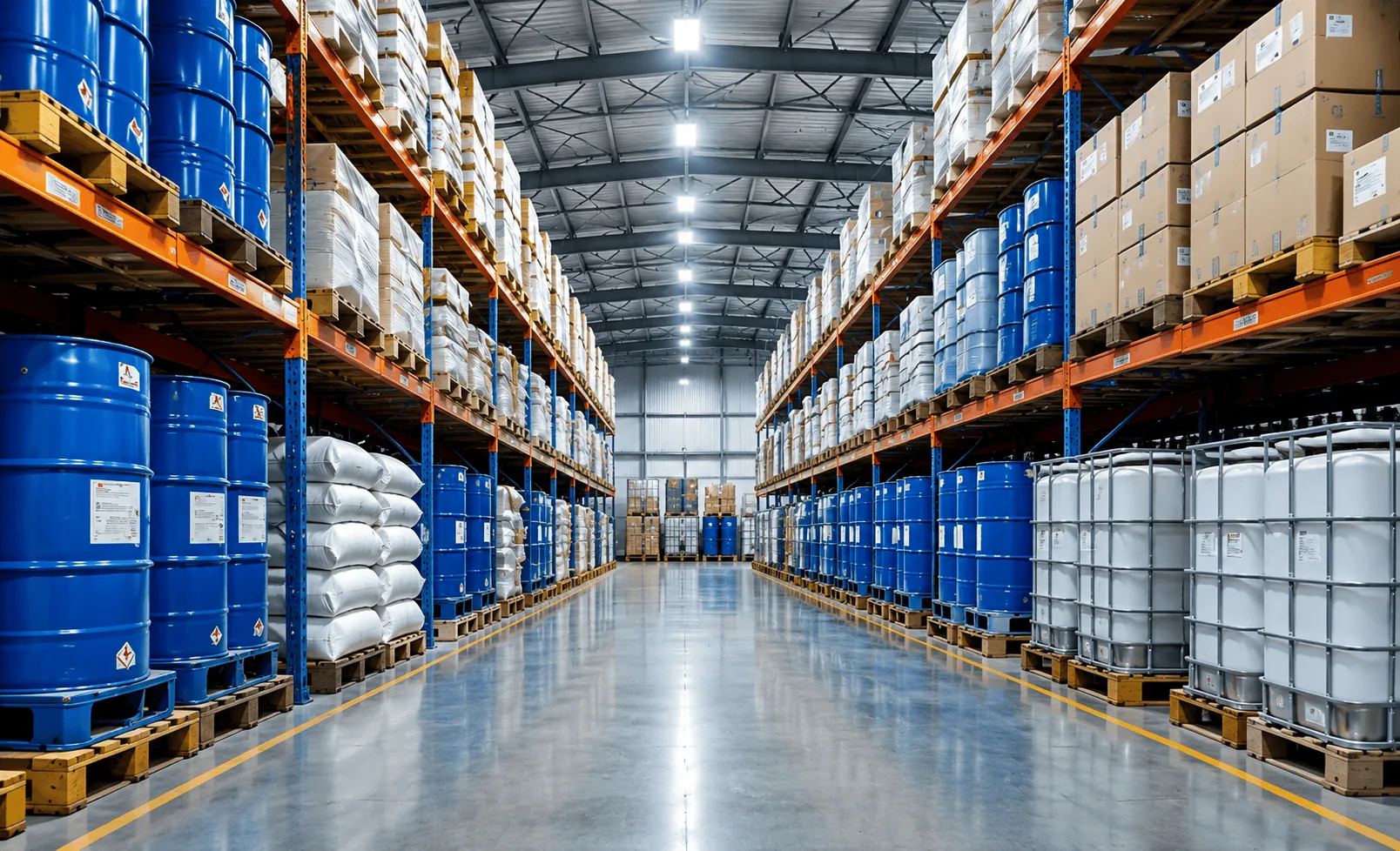 Illustration of storage and preparation of chemical products for shipment