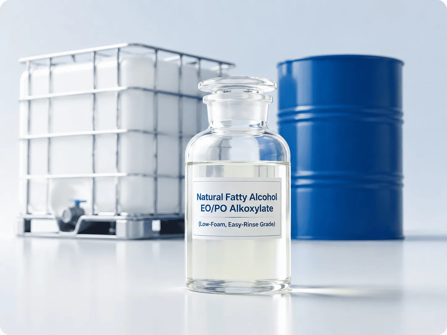 EO/PO alkoxylate of natural fatty alcohol, low-foam easy-rinse type